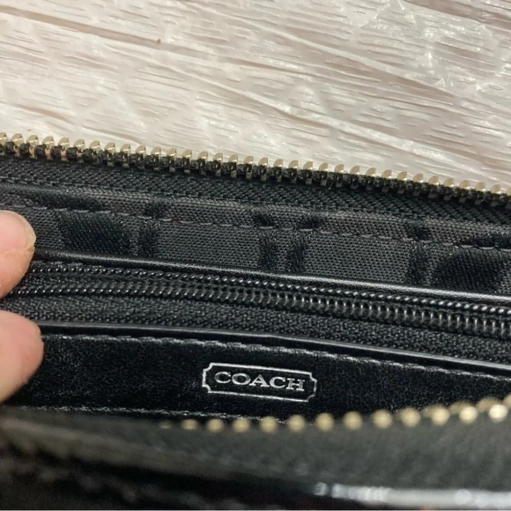 Coach signature black glittery zipper wallet